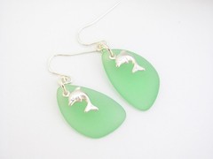 Sea Glass Earrings Sterling Silver Dolphin Bottle Green Birthday Resort Jewelry