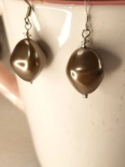 Handmade Earrings Warm Brown Vintage Glass Beads Silver Plate Hooks, Beads, Caps