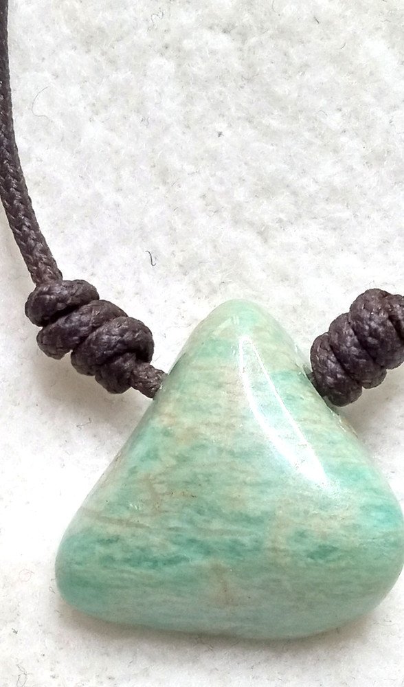 Amazonite Natural Stone Handmade Adjustable Necklace, 2 mm Waxed Cord.