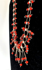 Artisan Huayruro Seed Red Black Bead Bib Collar Link Necklace .925 Silver BOHO