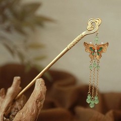 New Chinese Style Filigree Cloisonné Butterfly Cloud Tassel Enamel Hairpin