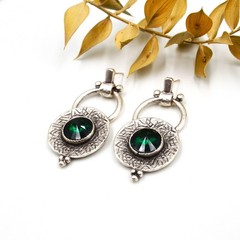Boho Silver Green Zircon Dangle Stud Earrings Tribal Disc Statement Jewelry