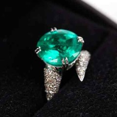 7.12CT Colombian Round Cut Emerald & Pave Set 1.02CT White CZ Fashion Women Band