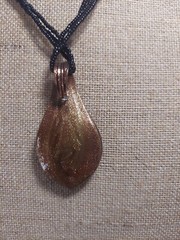 Art Glass Pendant Necklace Black & Copper Color Artisan Hand Blown