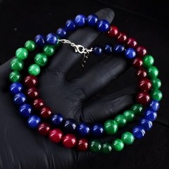 Oval Shape Sapphire , Emerald & Ruby 391. Cts Beaded Womens Necklace RK 42 E696