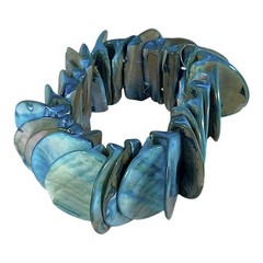 Chunky Bracelet S/M Blue MOP Shell Disc Boho Gypsy Lagenlook Resort Party VTG