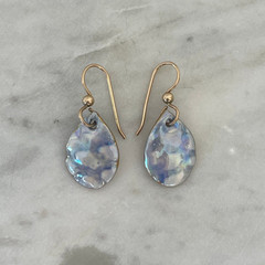 Artisan Ceramic Blue Gold Glaze Drop Earrings Handmade Art Pottery Cloud Pastel