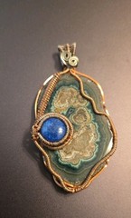 One Of A Kind Artisan Fossil/Lapis Wire Pendant