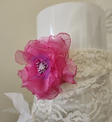 Organza Ribbon Silk Satin Pink Purple Fabric Crystal Flower Brooch Pin Handmade