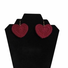 Maroon Red Heart Shaped Lightweight Crochet Dangle Drop Style Handmade Earrings