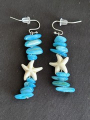 Handcrafted Blue Shell Stone Starfish Beaded Dangle Earrings Beach Sea Life