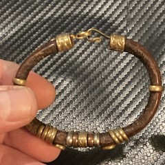 Vintage Artisan Boho Tribal Cuff Bracelet Leather Brass Copper Silver Freeform