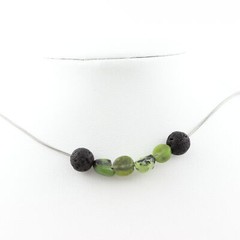Stones And Minéraux. Necklace Beads Jade Nephrite Of Xiuyan China + Lava 8 MM