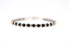 Black Onyx & 14K Solid Gold Bracelet, Modern Minimalist Beaded Gemstone Jewelry