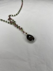 multicolored tourmaline beaded chain necklace with a smoky quartz drop pendant