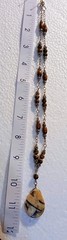 Vintage Tigereye Wood Bead Graphic Feldspar Teardrop Silver Metal Lobster Clasp
