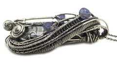 Orthoceras Fossil Wire-Wrapped Pendant in Sterling Silver with Tanzanite