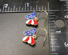 Dangle/Drop/Costume/Fashion/ Red White & Blue~ Butterfly~ Gold Plated Earrings!!