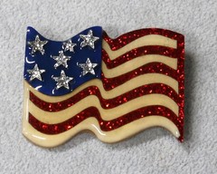 PATRIOTIC PINS by Lucinda OLD GLORY American Glitter Flag Brooch Stars & Stripes
