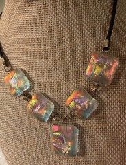 Vintage Rare Find Dichroic Art Glass Pendant Necklace On SatinCord Barrel Clasp