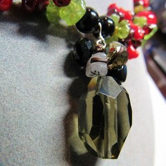 Red Coral Black Onyx Green Prehenite Garnet Quartz Southwest Pendant Necklace