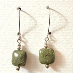 Dragon Blood Jasper Green Gemstone Kidney Wire Earrings Stephanie Aune artist