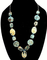 Chrysocolla In Quartz Sterling Silver 925 Polished Circle Square Necklace