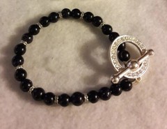 Artisan Purple Gold Stone Silver Tone Beaded Bracelet size small/Average