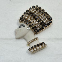 VTG Signed LOIS Porcelain Pin Pendant Clear Black Rhinestone Egyptian Woman 2″