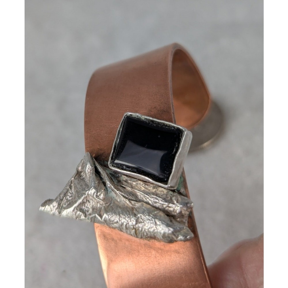 Copper Cuff bracelet Onyx Sterling embellishment OOAKFor 7″wrist NWT Rustic