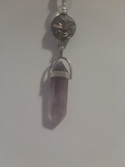 Genuine AMETHYST DT Crystal CLEAR QUARTZ Beads Glass Moon Face Pendant Necklace