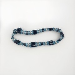 Blue Crystal Hematite Magnetic Beaded 20″ Necklace or Wrap Bracelet W/ Pearls