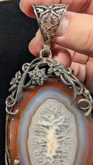Large Artisan hand made floral & vine sterling silver & Brazilian Agate pendant