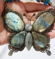 Gemstone Labradorite Big Bronze Healing Butterfly Necklace One of a Kind