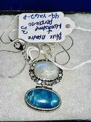 NWT Sterling Silver Blue Apatite Moonstone Oval Locket Pendant Necklace w/Chain