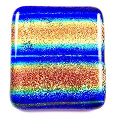Large DICHROIC Glass PENDANT + Pin 45mm Orange Blue Gold Rainbow Striped Square