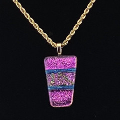 VTG Dichroic Glass Pendant AND 24K Gold Plated Chain 17″ Purple Blue Stripe NICE