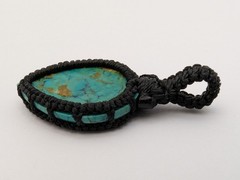 Natural Turquoise Stone Cord Wrapped Macrame Pendant Charm. 41mm x 22mm. 3 Grams