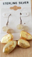 Genuine PEARL& STONE Earrings, 1.75″ long, 925 Sterling SILVER, Hand Made in USA