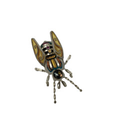 Artisan Crafted Insect Brooch Pin Mixed Metals Enamel