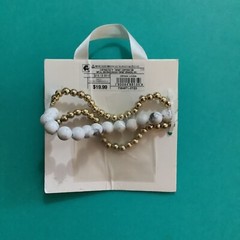 beloved + inspired Blessed Bracelet Set Natural Howlite Beads Gold Cross Stretch