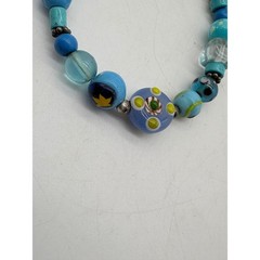 J Whitney Artisan Blue Lampwork Glass and Stone Beaded Bracelet Bohemian 6 Inch