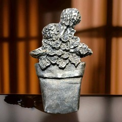 Vintage Pewter Flower Pot Garden Pin Brooch Handmade 2.25″ Bouquet Floral