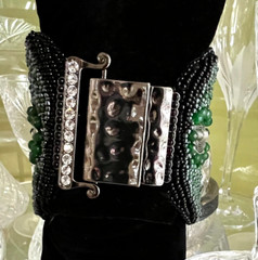 Art embroidery cuff bracelet just Hollywood jewelry soft Leather One-of-a-Kind