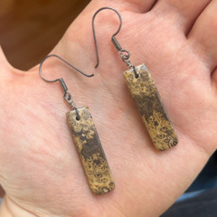 Petrified Palm Wood Sterling Silver Earrings Artisan Handmade Studio Jewelry 925