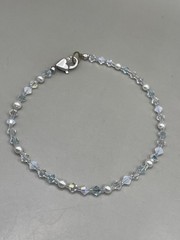 Handmade White Pearls Bicone Beads Sterling Silver Clasp 9.4” Anklet Bracelet