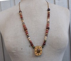 Goldstone Unakite Tagua Reversible Adjustable Necklace Gemstone Bone Skull Beads