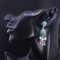 Vintage sterling silver 925 handmade earrings with turquoise and pearl beads