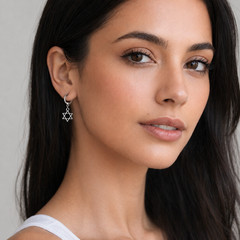 Star of David Earrings – 925 Sterling Silver Plated Huggie Hoop Closures