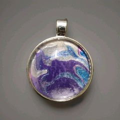 Unique Metallic Fluid Art Pendant Statement Necklace On Waxed Cord. Handmade.